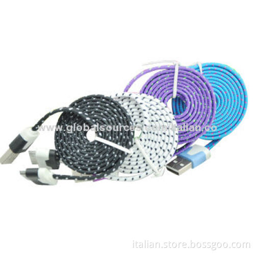 Multi-color Flat Fabric Braided USB Data Sync Charging Cables for iPhone 4/4S, Light and Durable